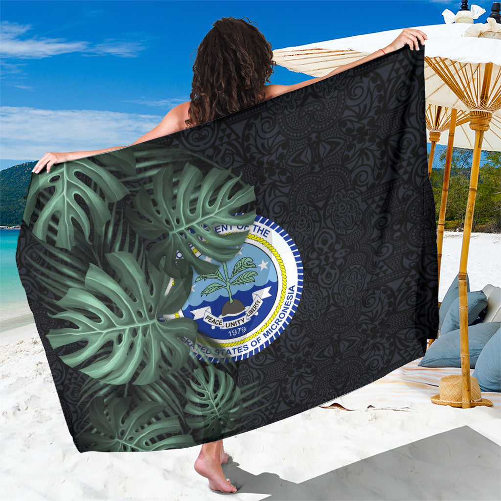 Federated States Of Micronesia Sarong FSM Tropical Monstera Leaf Dark Tribal Pattern TS04 One Size 44 x 66 inches Black Green - Polynesian Pride