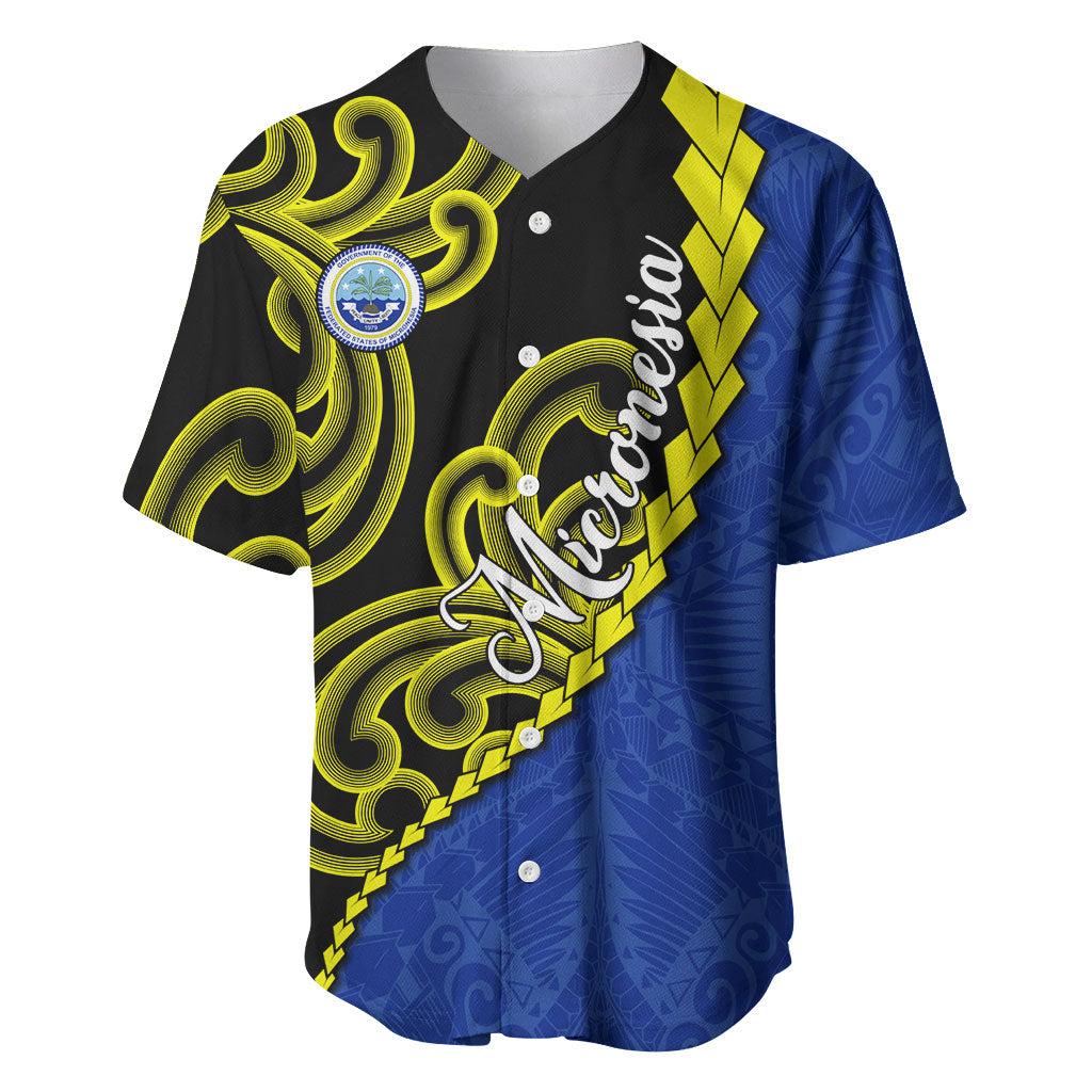 Federated States Of Micronesia FSM Baseball Jersey Pacific Islander Tribal Swirl Geometric Pattern TS04 Black Blue - Polynesian Pride