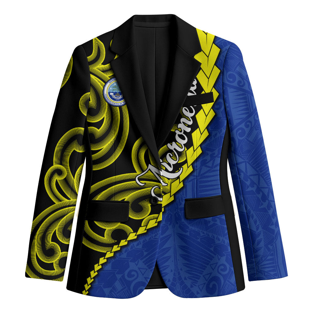 Federated States Of Micronesia FSM Blazer Pacific Islander Tribal Swirl Geometric Pattern TS04 Unisex Black Blue - Polynesian Pride