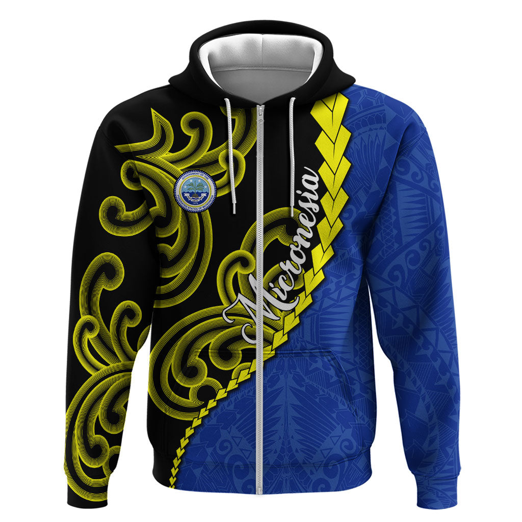 Federated States Of Micronesia FSM Zip Hoodie Pacific Islander Tribal Swirl Geometric Pattern TS04 Zip Hoodie Black Blue - Polynesian Pride