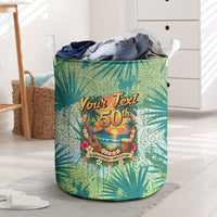 Personalized Polynesia 50th Birthday Laundry Basket Vintage Hawaiian Floral Ukulele Tropical Sunset Art
