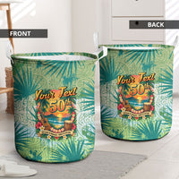 Personalized Polynesia 50th Birthday Laundry Basket Vintage Hawaiian Floral Ukulele Tropical Sunset Art