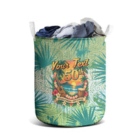 Personalized Polynesia 50th Birthday Laundry Basket Vintage Hawaiian Floral Ukulele Tropical Sunset Art