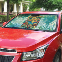 Personalized Polynesia 50th Birthday Auto Sun Shade Vintage Hawaiian Floral Ukulele Tropical Sunset Art