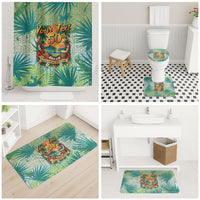 Personalized Polynesia 50th Birthday Bathroom Set Vintage Hawaiian Floral Ukulele Tropical Sunset Art