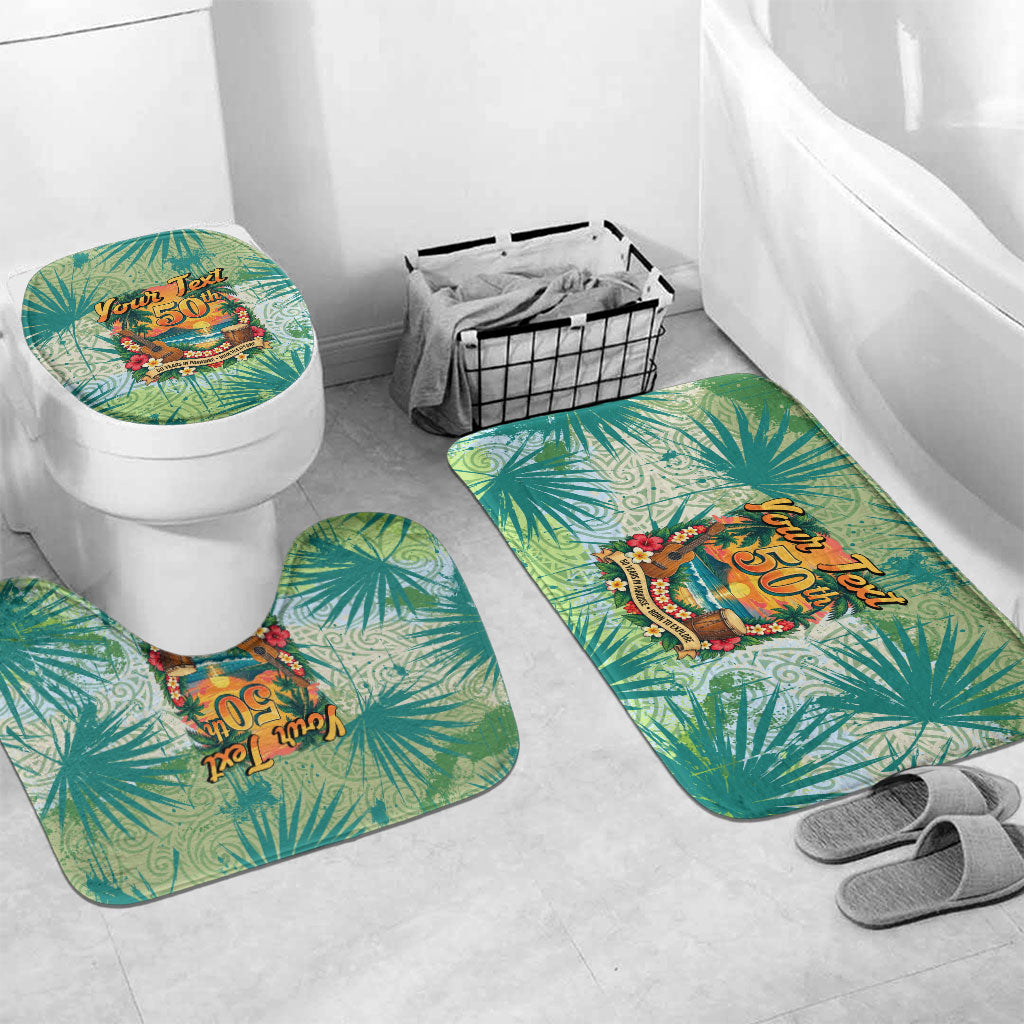 Personalized Polynesia 50th Birthday Bathroom Set Vintage Hawaiian Floral Ukulele Tropical Sunset Art