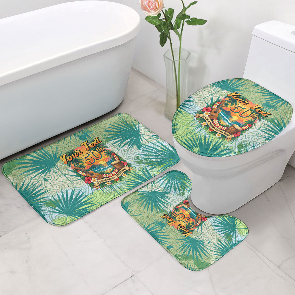Personalized Polynesia 50th Birthday Bathroom Set Vintage Hawaiian Floral Ukulele Tropical Sunset Art