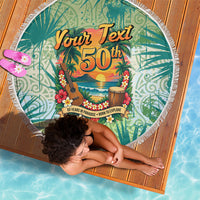 Personalized Polynesia 50th Birthday Beach Blanket Vintage Hawaiian Floral Ukulele Tropical Sunset Art