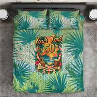 Personalized Polynesia 50th Birthday Bedding Set Vintage Hawaiian Floral Ukulele Tropical Sunset Art