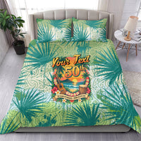 Personalized Polynesia 50th Birthday Bedding Set Vintage Hawaiian Floral Ukulele Tropical Sunset Art