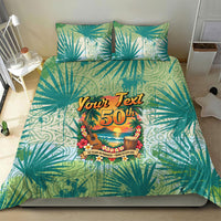 Personalized Polynesia 50th Birthday Bedding Set Vintage Hawaiian Floral Ukulele Tropical Sunset Art