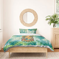 Personalized Polynesia 50th Birthday Bedding Set Vintage Hawaiian Floral Ukulele Tropical Sunset Art