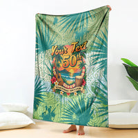 Personalized Polynesia 50th Birthday Blanket Vintage Hawaiian Floral Ukulele Tropical Sunset Art