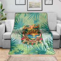 Personalized Polynesia 50th Birthday Blanket Vintage Hawaiian Floral Ukulele Tropical Sunset Art