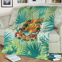 Personalized Polynesia 50th Birthday Blanket Vintage Hawaiian Floral Ukulele Tropical Sunset Art