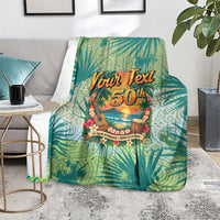 Personalized Polynesia 50th Birthday Blanket Vintage Hawaiian Floral Ukulele Tropical Sunset Art