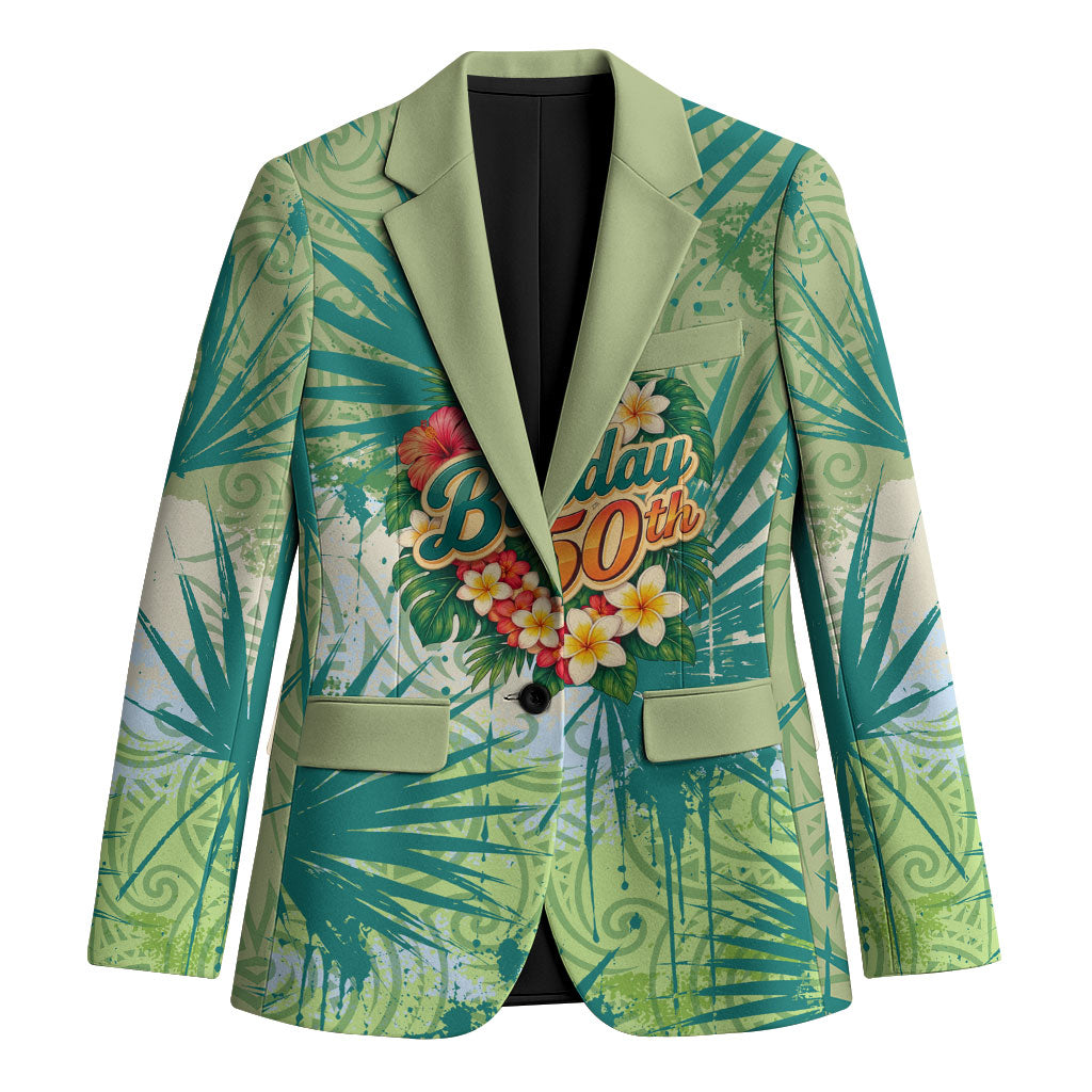 Personalized Polynesia 50th Birthday Blazer Vintage Hawaiian Floral Ukulele Tropical Sunset Art