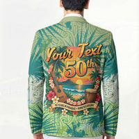 Personalized Polynesia 50th Birthday Blazer Vintage Hawaiian Floral Ukulele Tropical Sunset Art