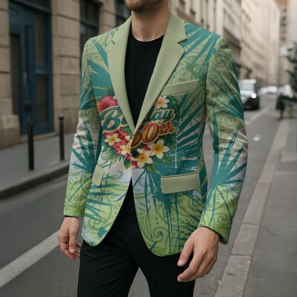 Personalized Polynesia 50th Birthday Blazer Vintage Hawaiian Floral Ukulele Tropical Sunset Art
