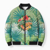 Personalized Polynesia 50th Birthday Bomber Puffer Jacket Vintage Hawaiian Floral Ukulele Tropical Sunset Art