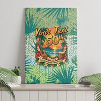 Personalized Polynesia 50th Birthday Canvas Wall Art Vintage Hawaiian Floral Ukulele Tropical Sunset Art