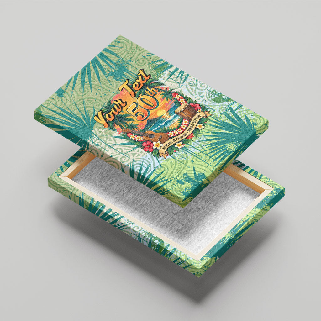 Personalized Polynesia 50th Birthday Canvas Wall Art Vintage Hawaiian Floral Ukulele Tropical Sunset Art