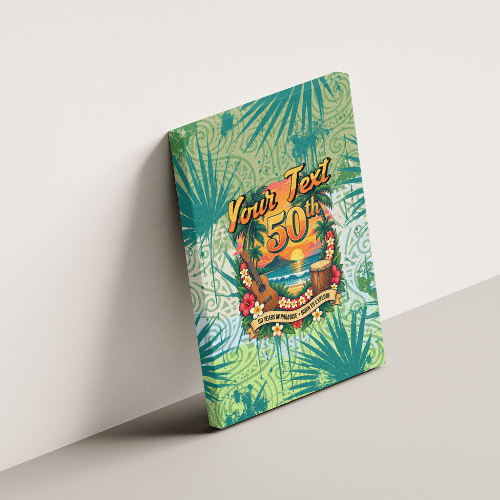 Personalized Polynesia 50th Birthday Canvas Wall Art Vintage Hawaiian Floral Ukulele Tropical Sunset Art