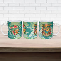 Personalized Polynesia 50th Birthday Ceramic Mug Vintage Hawaiian Floral Ukulele Tropical Sunset Art