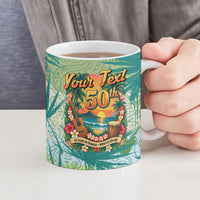Personalized Polynesia 50th Birthday Ceramic Mug Vintage Hawaiian Floral Ukulele Tropical Sunset Art