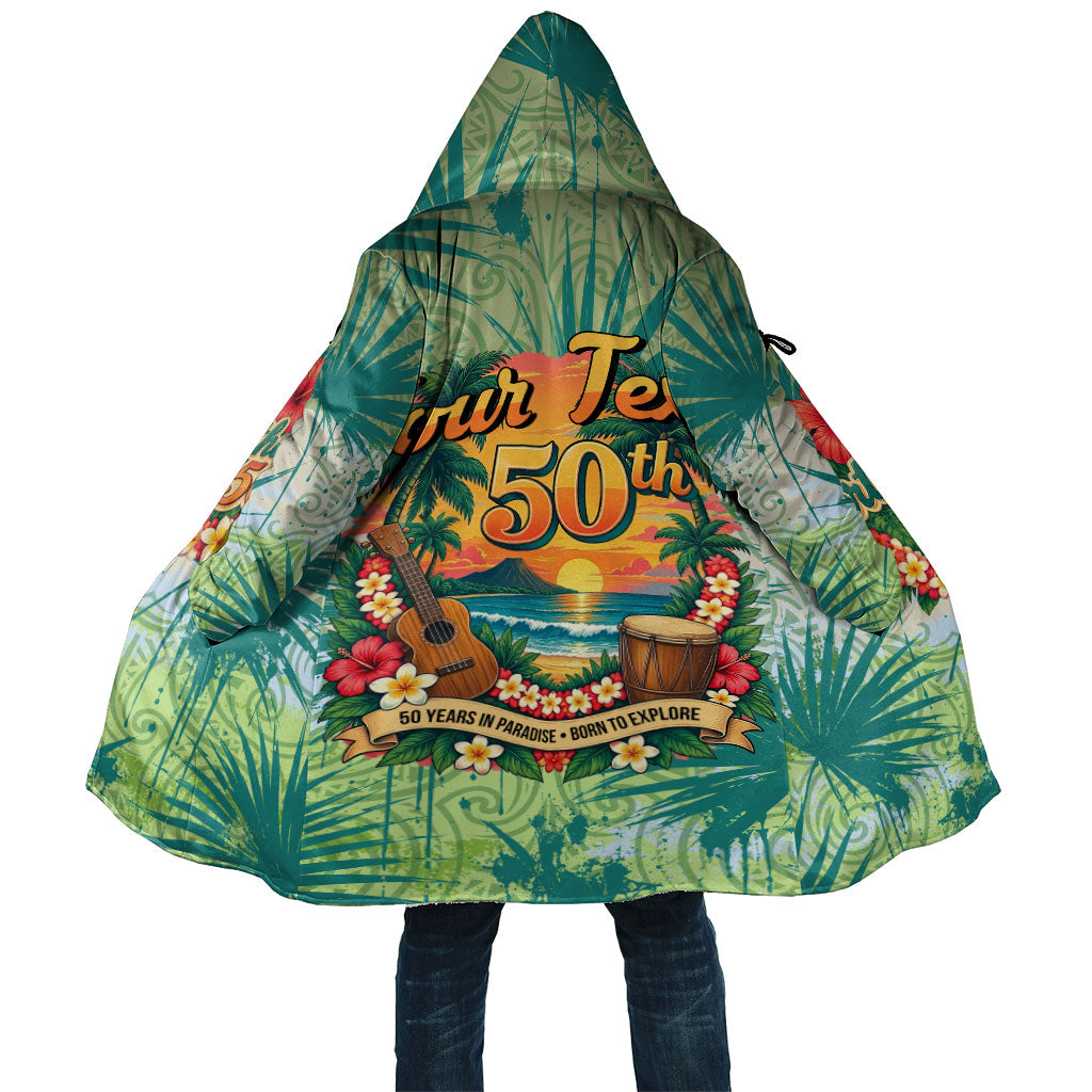 Personalized Polynesia 50th Birthday Cloak Vintage Hawaiian Floral Ukulele Tropical Sunset Art