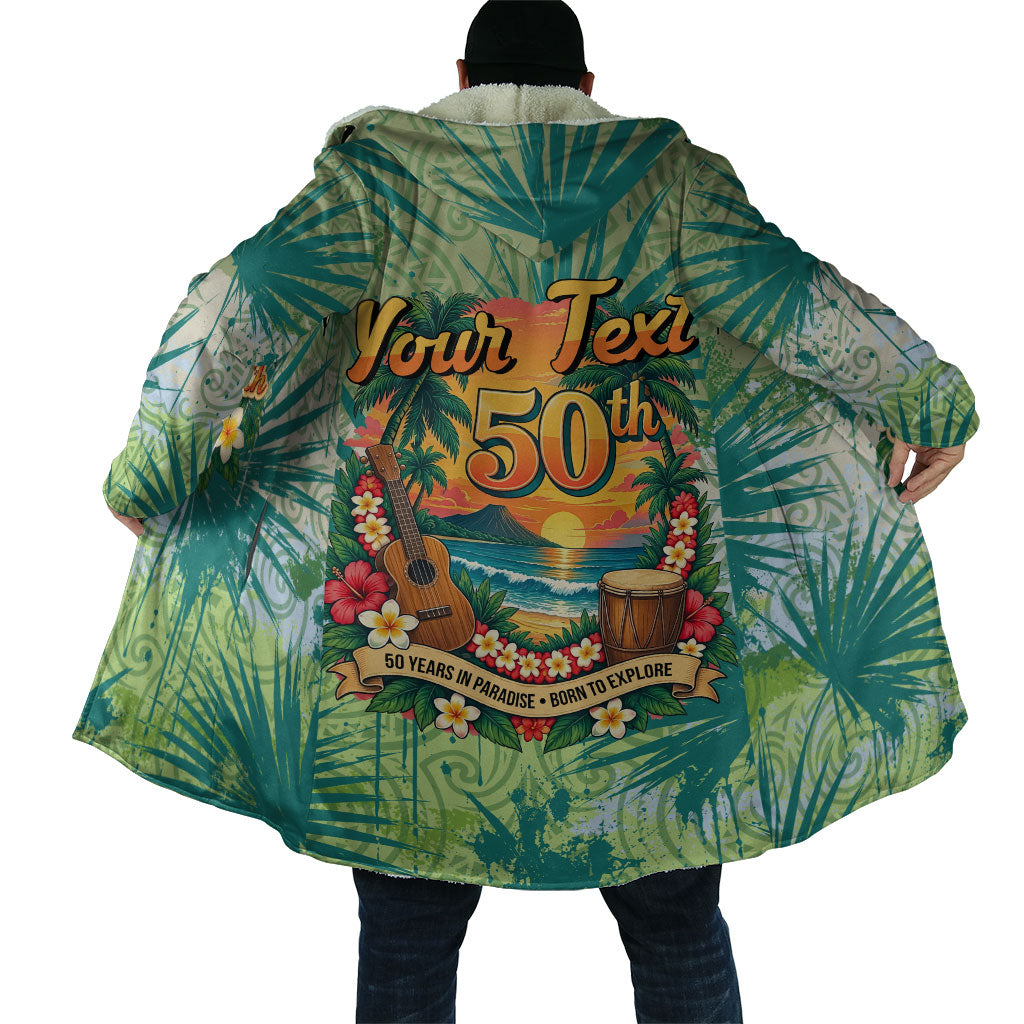 Personalized Polynesia 50th Birthday Cloak Vintage Hawaiian Floral Ukulele Tropical Sunset Art