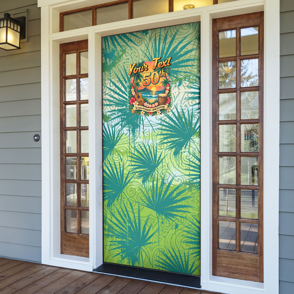 Personalized Polynesia 50th Birthday Door Cover Vintage Hawaiian Floral Ukulele Tropical Sunset Art TS04 - Polynesian Pride