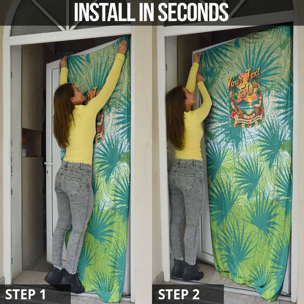 Personalized Polynesia 50th Birthday Door Cover Vintage Hawaiian Floral Ukulele Tropical Sunset Art TS04 - Polynesian Pride