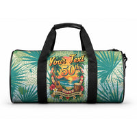 Personalized Polynesia 50th Birthday Duffle Bag Vintage Hawaiian Floral Ukulele Tropical Sunset Art