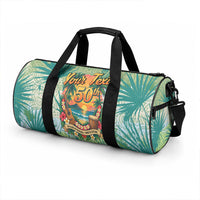 Personalized Polynesia 50th Birthday Duffle Bag Vintage Hawaiian Floral Ukulele Tropical Sunset Art