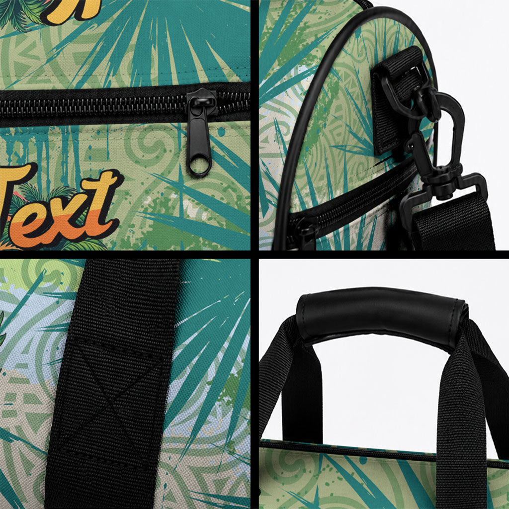 Personalized Polynesia 50th Birthday Duffle Bag Vintage Hawaiian Floral Ukulele Tropical Sunset Art