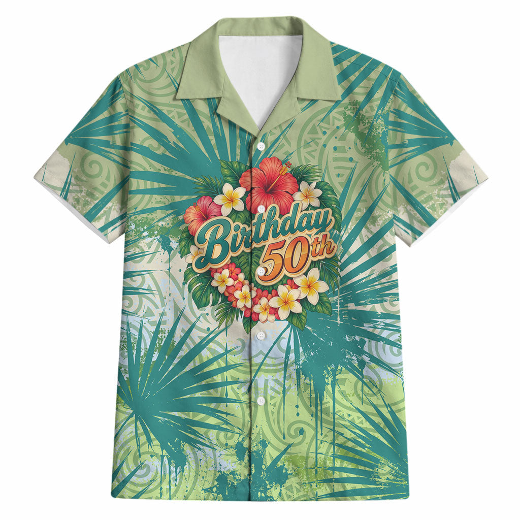 Personalized Polynesia 50th Birthday Hawaiian Shirt Vintage Hawaiian Floral Ukulele Tropical Sunset Art