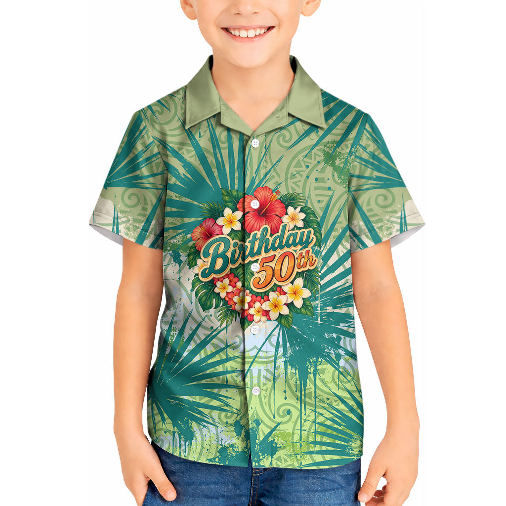 Personalized Polynesia 50th Birthday Kid Hawaiian Shirt Vintage Hawaiian Floral Ukulele Tropical Sunset Art