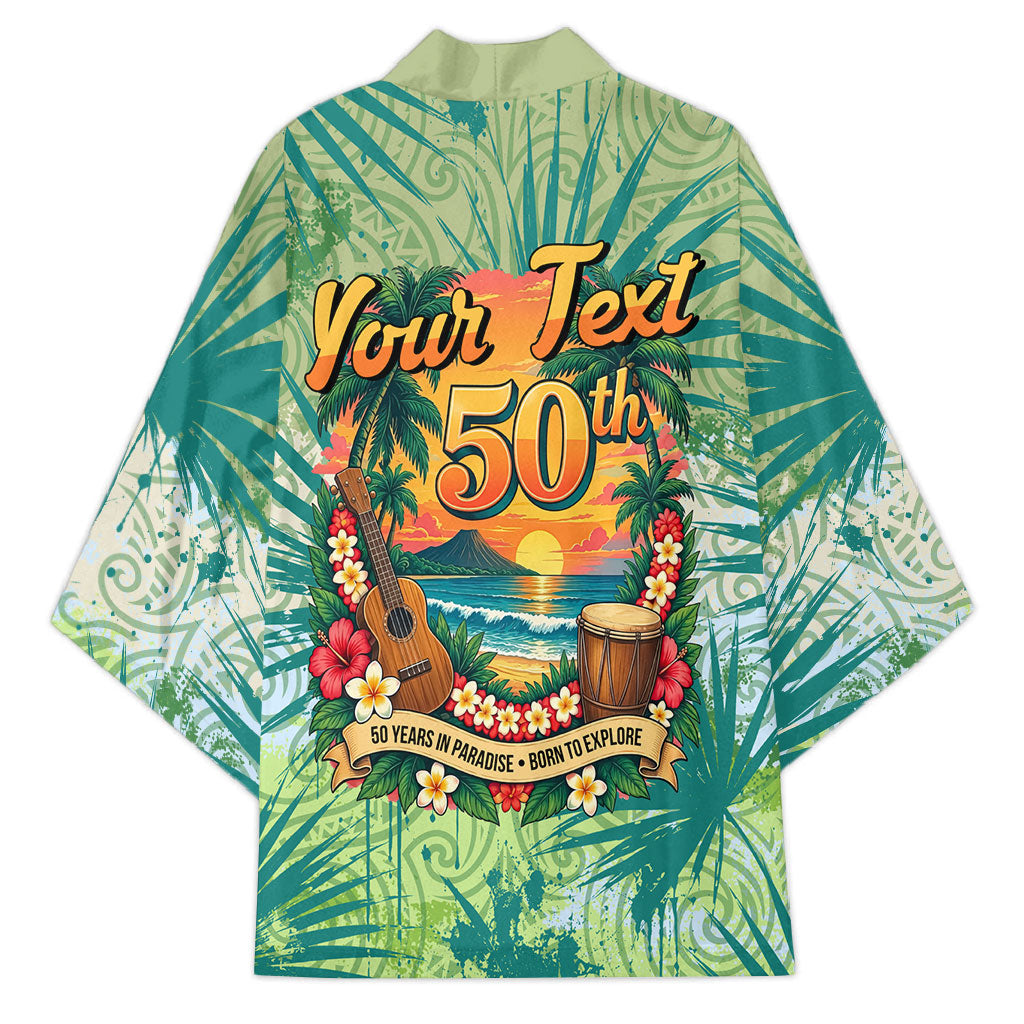 Personalized Polynesia 50th Birthday Kimono Vintage Hawaiian Floral Ukulele Tropical Sunset Art