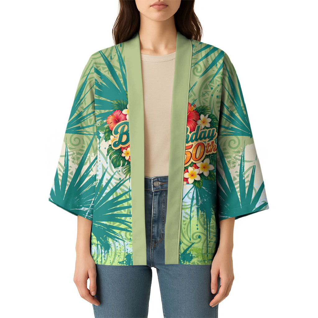 Personalized Polynesia 50th Birthday Kimono Vintage Hawaiian Floral Ukulele Tropical Sunset Art