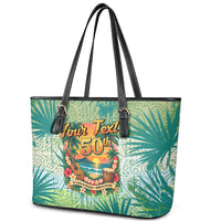 Personalized Polynesia 50th Birthday Leather Tote Bag Vintage Hawaiian Floral Ukulele Tropical Sunset Art TS04 - Polynesian Pride