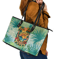 Personalized Polynesia 50th Birthday Leather Tote Bag Vintage Hawaiian Floral Ukulele Tropical Sunset Art TS04 - Polynesian Pride