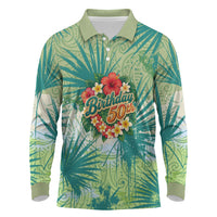 Personalized Polynesia 50th Birthday Long Sleeve Polo Shirt Vintage Hawaiian Floral Ukulele Tropical Sunset Art TS04 Green - Polynesian Pride