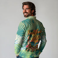 Personalized Polynesia 50th Birthday Long Sleeve Polo Shirt Vintage Hawaiian Floral Ukulele Tropical Sunset Art TS04 - Polynesian Pride