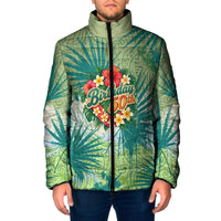 Personalized Polynesia 50th Birthday Padded Jacket Vintage Hawaiian Floral Ukulele Tropical Sunset Art