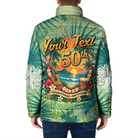 Personalized Polynesia 50th Birthday Padded Jacket Vintage Hawaiian Floral Ukulele Tropical Sunset Art