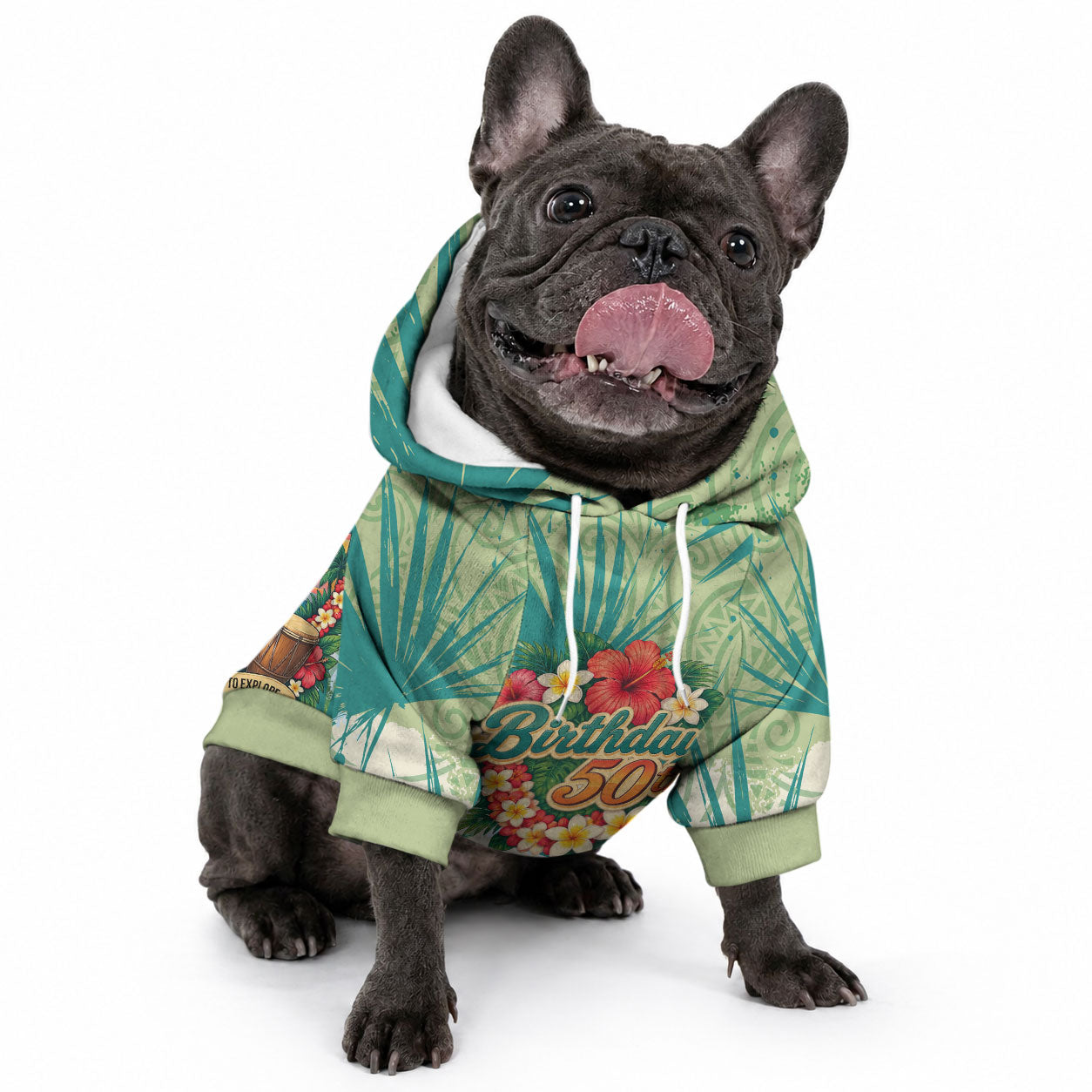 Personalized Polynesia 50th Birthday Pet Hoodie Vintage Hawaiian Floral Ukulele Tropical Sunset Art TS04 - Polynesian Pride