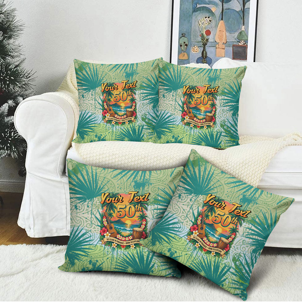 Personalized Polynesia 50th Birthday Pillow Cover Vintage Hawaiian Floral Ukulele Tropical Sunset Art TS04 - Polynesian Pride