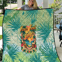 Personalized Polynesia 50th Birthday Quilt Vintage Hawaiian Floral Ukulele Tropical Sunset Art