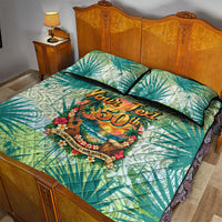 Personalized Polynesia 50th Birthday Quilt Bed Set Vintage Hawaiian Floral Ukulele Tropical Sunset Art